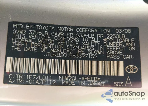 2008 Toyota Prius Base (Cvt-E) из США, поврежденный, VIN JTDKB20U583397152